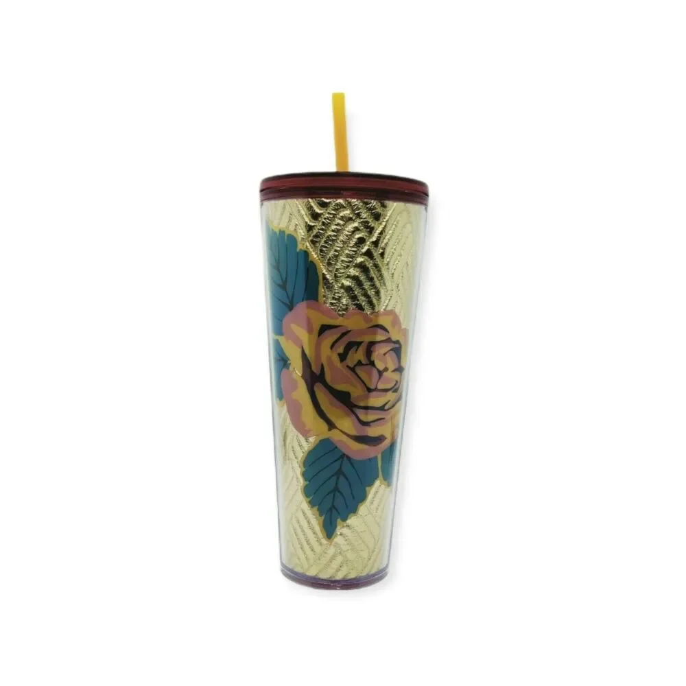 Starbucks Gold‎ Quilted Foil Rose 24oz Venti Tumbler Cold Cup Brand New